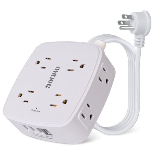 USB Power Bar Extension Cord - ONDOG 6Ft Surge Protector Power Strip with 8 Outlets and 4 USB Ports(3U1C), 3 Side Outlet Extender for Home, Office, Dorm Essentials, ETL Listed, White