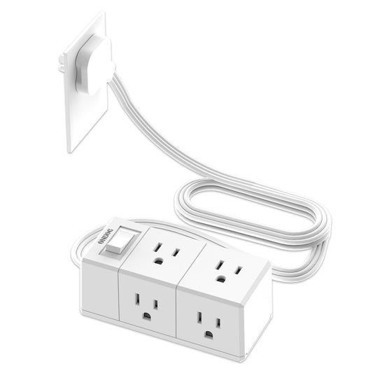 5ft Flat Plug Extension Cord - Flat Outlet Plug with 6 Power Outlets, No usb Sockets, Home Office Travel Dorm Room Essential, ETL, White