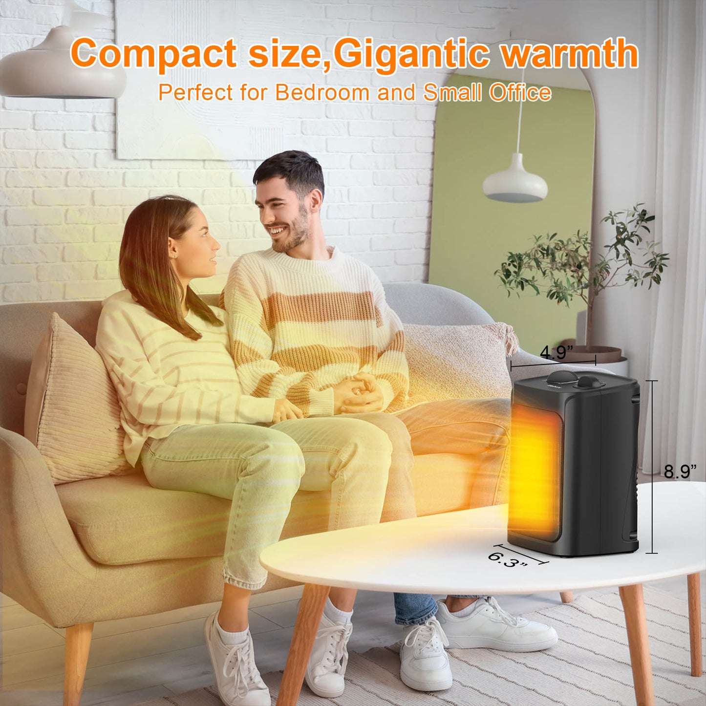 1500W Portable Space Heater for Indoor Use, Fast Heating for Rooms up to 200 sq.ft, Overheat & Tip-Over Protection, Compact Electric Heater for Home & Office Use