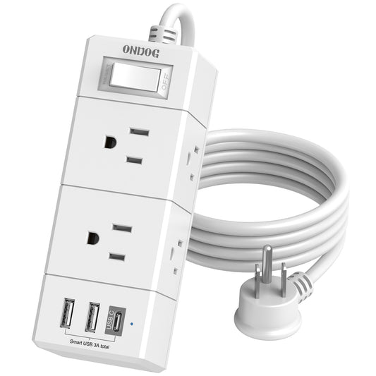 Surge Protector Power Strip - 5ft Extension Cord with Multiple Outlets with 6 Outlets and 3USB Ports (1 USB C), 3-Sided Outlet Extender, Home, Office, Dorm Room Essentials, ETL