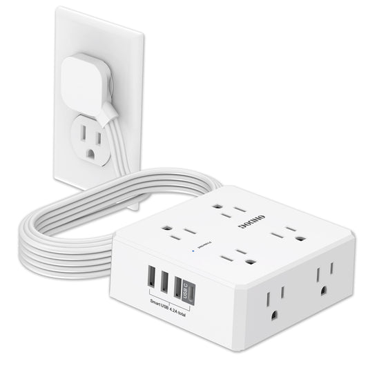 6ft Flat Surge Protector Power Strip - 8 Outlets and 4 USB Ports (1 USB C), Flat Plug Power Strip for Home Office, ETL, White