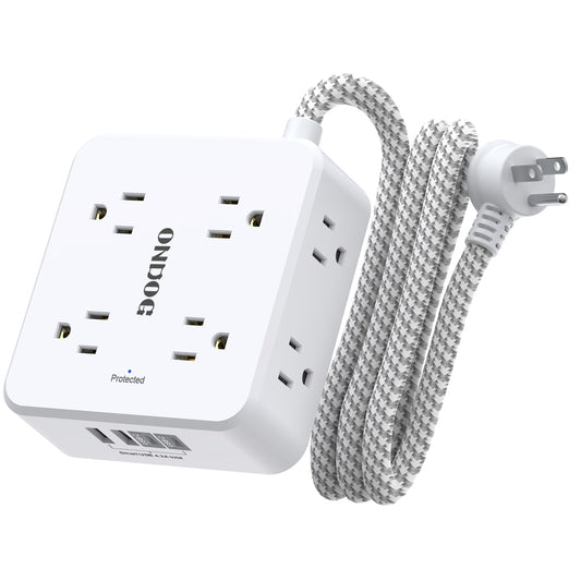 Surge Protector Power Strip - 5ft Braided Extension Cord with 8 Outlets and 4 USB (2 USB C) Charging Ports, Extension Cord Flat Wall Plug for Home Office, White