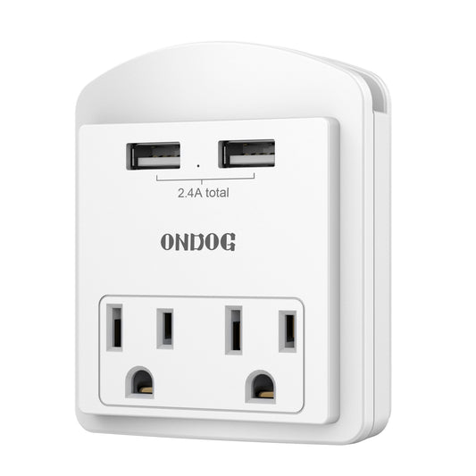 USB Wall Outlet - Multi-Plug Wall Outlet Adapter with 2 Outlets and 2 USB Ports, Surge Protector-Free, Cruise Essentials, White